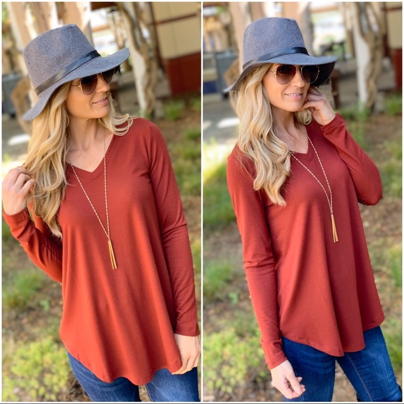 Infinity Raine Tops - ✨LAST ONE✨Brick long sleeve v neck